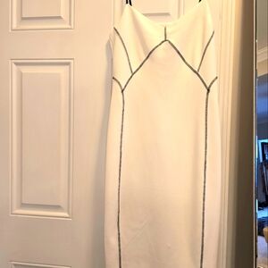 White Midi dress with black stitching by 1.State